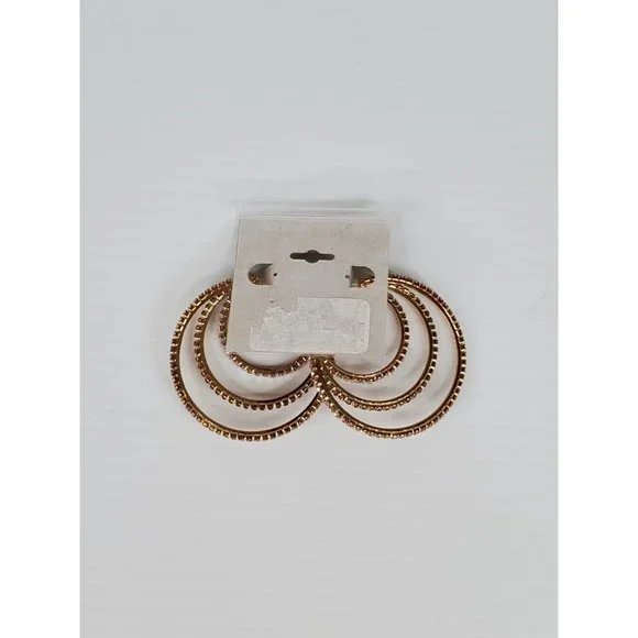 Natash Gold Tone Triple Hoop Pave Hoop Earrings - Picture 4 of 5